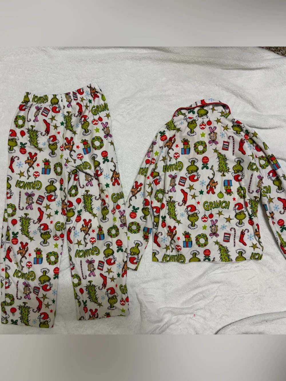 Kids White Christmas Pajama Set with Holiday Print